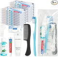 Travel Toothbrush Kit Bulk Hygiene Kit Bulk Individually Packed with Mouthwash,Toothpaste,Comb,Zip Bag,Facial Cleanser,Soap and Floss Picks for Hotel Camping Homeless (30)