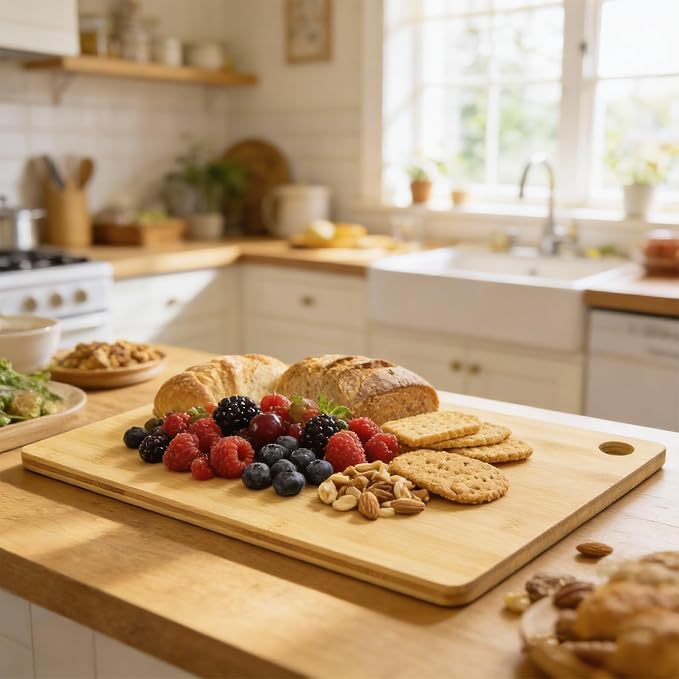 Utoplike Bamboo Cutting Board 16 x 12 in, Chopping Boards with Juice Groove | for Meat, Vegetables, Fruits, for Kitchen Countertop, 0.55"Th