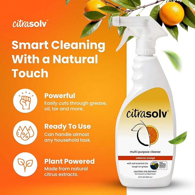 Citra Solv All Purpose Cleaning Spray – Powerful Citrus Degreaser for Kitchen & Bathroom, Multi-Surface Cleaner, No Harsh Chemicals, Valencia Orange 22oz
