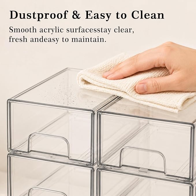 Clear Stackable Storage Drawers: Baby Bottle Storage Organizer, Acrylic Bottles Station Organizer Container for Countertop, Vanity, Bathroom, Cabinet Organization - 8 Pack