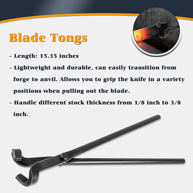 Blacksmith Tongs - V-Bit, Flat, Blade, Square Jaw, Wolf Jaw (5PCS) | Knife Making Forge Tong Set Assembled Steel Blacksmithing Bladesmith Bladesmithing