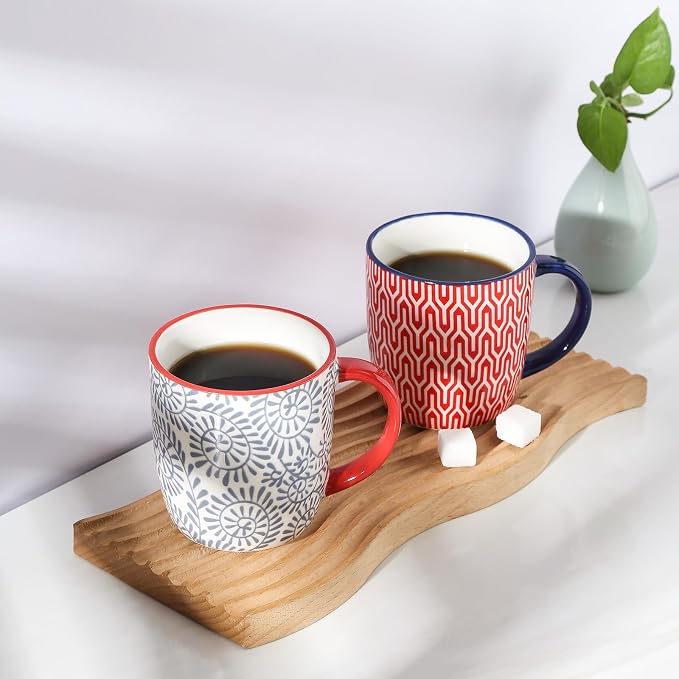 Selamica 10 OZ Coffee Mugs Set of 4, Small Coffee Cups Ceramic with Handle for Cappuccino Latte Cocoa Milk Tea, Dishwasher Microwave Safe, Assorted Colors