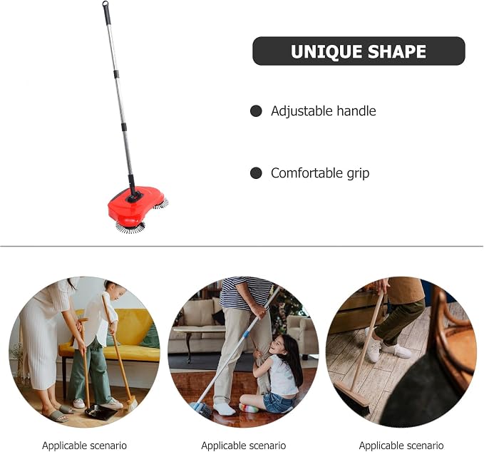 PRETYZOOM Hand Push Sweeper 3-in-1 Rotating Broom Dustpan Floor Cleaner with Adjustable Handle for Hardwood Tile Marble Floors