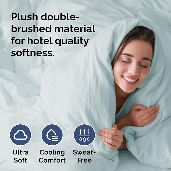 Duvet Cover Full Size Set - Extra Soft Full Duvet Cover 80" x 90" with 2 Pillow Shams for Women, Men, Kids & Teens - Hotel Luxury, Easy-Care w/ Zipper Closures & Ties - Comfy & Breathable (Ice Blue)