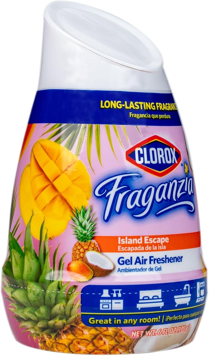 Clorox Fraganzia Gel Air Freshener Cone, Hawaiian Escape Scent - No-Plug, Battery-Free Air Freshener for Small Rooms, Closets, Kitchens, Bathrooms, Offices and More, 6 Ounce - 12 Pack
