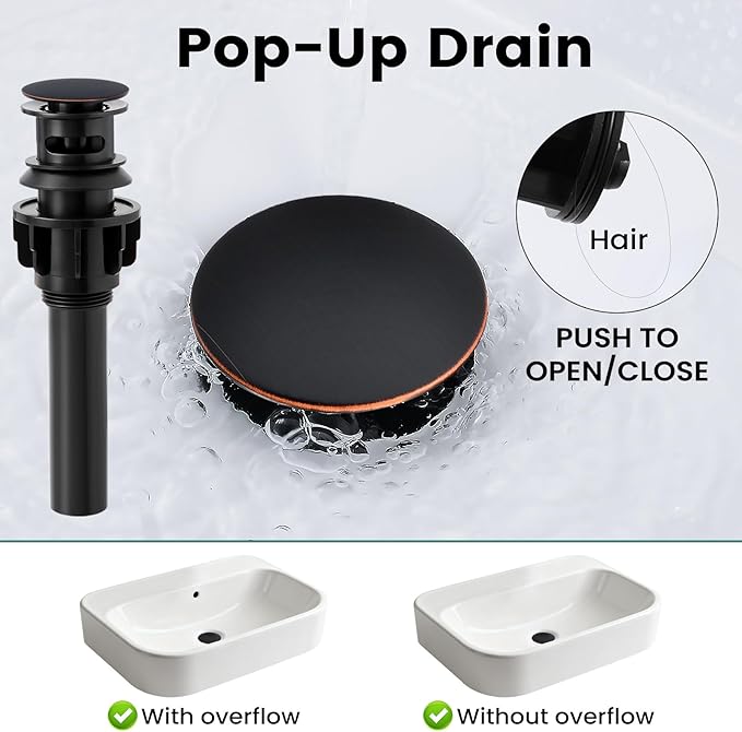 Oil Rubbed Bronze Bathroom Faucet 3 Hole with Pull Out Sprayer, Bathroom Sink Faucet with Pop Up Drain, 8 inch Widespread Faucet with 360° Swivel Spout, 2 Handle Vanity Faucet