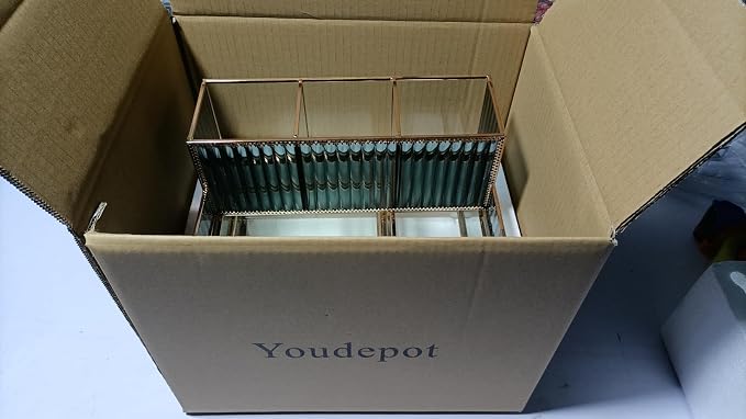 Youdepot Makeup Organizer Blue - Tempered Glass Vanity Organizer for Cosmetics, Skincare, Hair Tools, Brushes, Perfume - Multipurpose Bathroom Counter Skincare Organizer