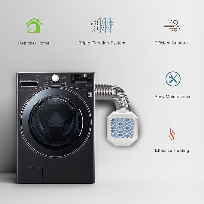 EzaVent Indoor Dryer Vent with 4 Polyester Replacement Filters and Fittings Only for Electric Dryers - 1 Year Warranty (White EzaVent)