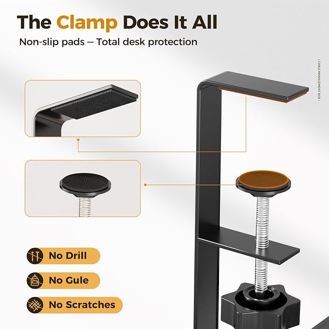 Under Desk Cable Management Tray Black, Cinati Wire Organizers No Drill, Cable Tray with Clamp for Wire Management, Cord Organization Box for Office, Home - No Damage to Desk