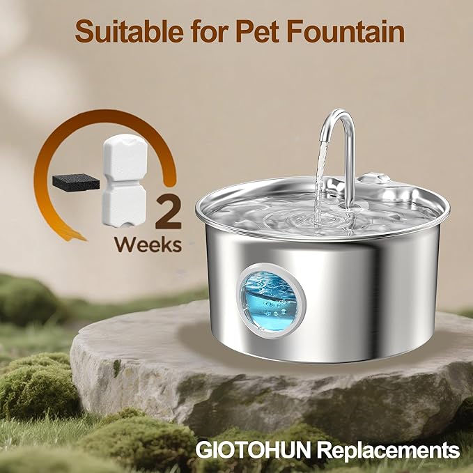 Cat Fountain Filters Replacement: 16 Pet Water Fountain Filter - 4 Months Set of Replacement Filters for ATMZIQXR Cat Water Fountains S18 - Contains 8 Carbon Filter + 8 Sponges Filter