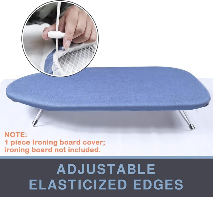 VividPaw Small Ironing Board Cover and Pad 12.5 x 30, Elastic Edge, Silicone Coated, Resist Scorching, Heavy Duty Padded Cover for Mini Table Top Iron Board (Silicone Coating-Blue, 12" x 30")
