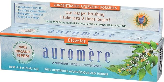 Auromere Ayurvedic Herbal Neem & Clove Toothpaste - Classic Licorice, 6 Pack