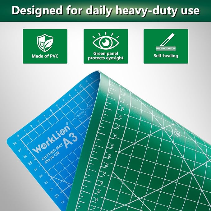 WORKLION 12" x 18" Art Self Healing PVC Cutting Mat, Double Sided, Gridded Rotary Cutting Board for Craft, Fabric, Quilting, Sewing, Scrapbooking Project……