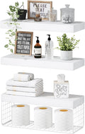 QEEIG Bathroom Shelves Over Toilet - Wall Mounted Floating Shelves Toilet Paper Storage Small Farmhouse Decor Shelf 16 inch Set of 3, White (019-W3)