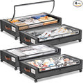 Yecaye Under Bed Storage with Wheels, 4 Pack Under Bed Rolling Storage with Clear Window & Label, 60 L Underbed Storage Containers, Rolling Under Bed Metal Drawer for Clothes, Shoes, Books
