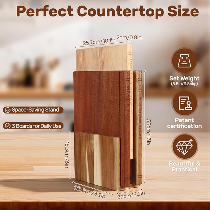 Book Cutting Board Set with Wood Stand, Wooden Cutting Boards for Kitchen,Knife Friendly Decorative Board that Look Like Books, Easy to Store & Clean,Unique Gift for Book Lovers & Home Cooks