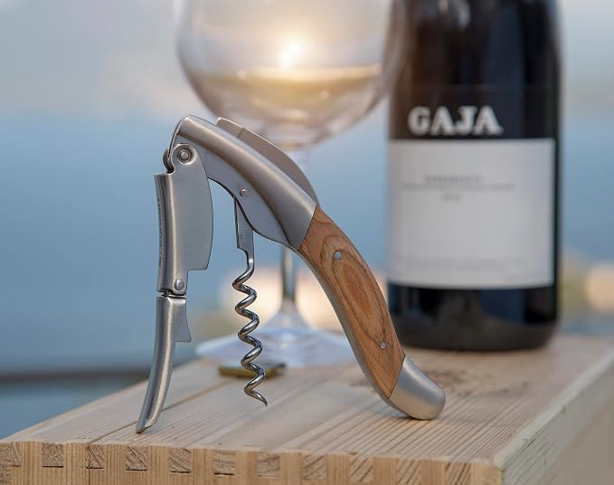 Amarone Stainless Steel Sommelier Corkscrew with Light Pakkawood Handle