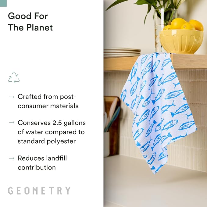 GEOMETRY Tea Towels – Spring & Summer Collection – Quick-Dry, Ultra-Absorbent, Reusable Microfiber Kitchen Towels for Drying & Cleaning - Coastal Catch - 1 Pack