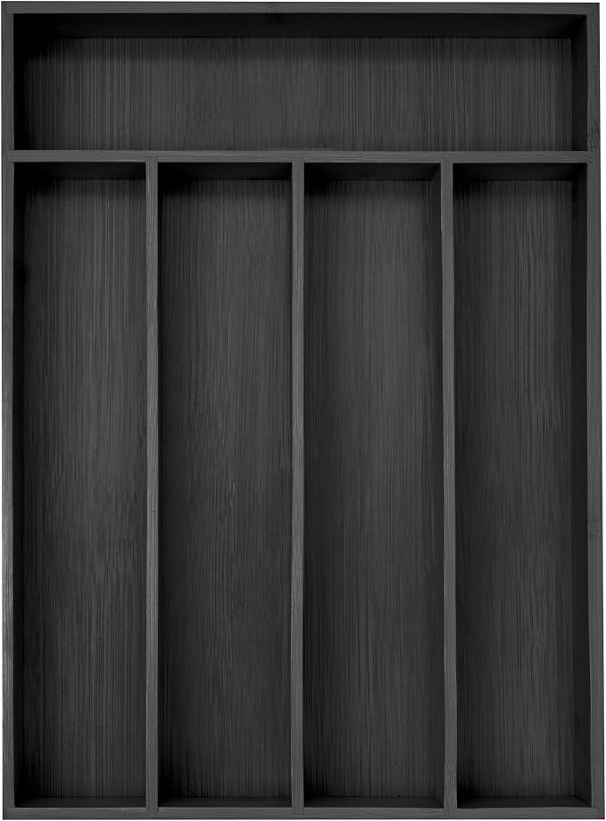 Besilord Bamboo Silverware Holder - Drawer Organizer with 5 Slots (Black)