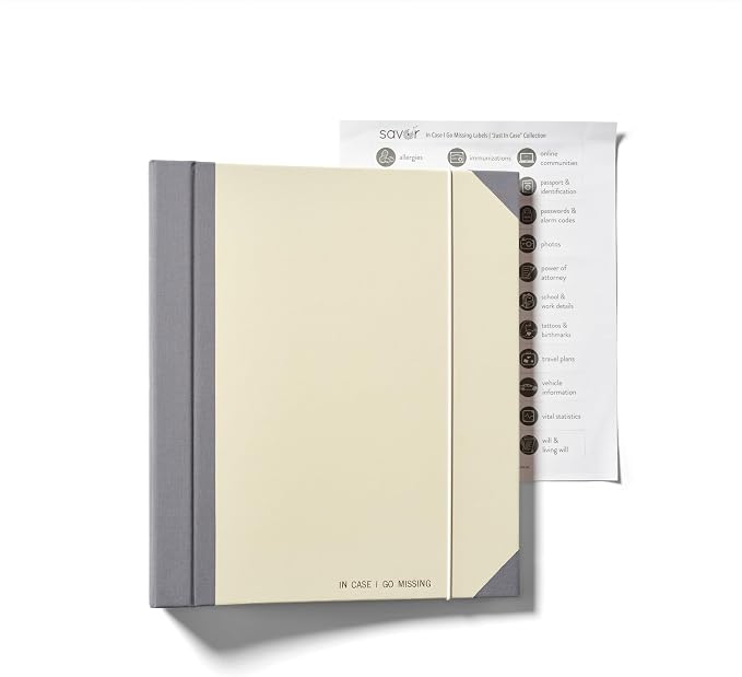 The Folio® If I Die Binder Organizer with Labels by Savor | Acid-Free Important Document Organizer with 10 Pockets, Document Holder for Birth Certificate, Wills, and Investment Plans (Slate)