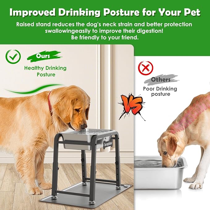 2 Gallon Elevated Large Dog Water Bowl with Mat, 4 Height Adjustable 10.4-15.2", Raised Dog Water Bowl Stand for Large Breed