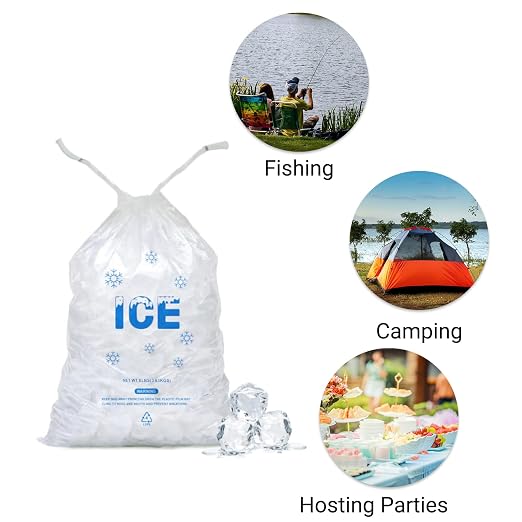 100 PACK 8 lb. Plastic Ice Bags with Cotton Draw String 11 x 19 Inch Heavy-Duty Plastic Ice Storage Bags with Draw String (2mil Thickness) | Heavy-Duty Plastic Ice Storage Bags with Draw String (2mil Thickness)