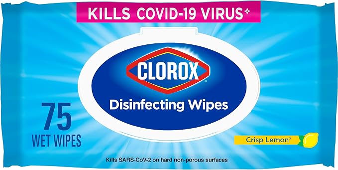 Clorox Disinfecting Cleaning Wipes Flex Pack, Bleach Free, Crisp Lemon, 75 Count (Pack of 2)