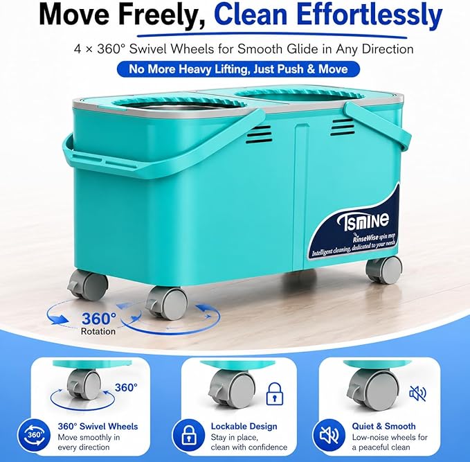 2026 Upgraded Easy-Use Spin Mop for Cleaner, Clean & Dirty Water Separation Mop Bucket for Pet & Family Homes,360° Swivel Wheels, Safe for Hardwood & Tile, Adjustable Handle,6 Reusable Mop Heads