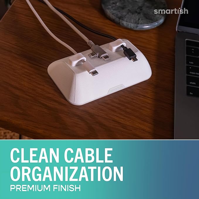 Smartish® Magnetic Cord Holder - Bigger Cable Wrangler Organizer with Magnet Clips for Charger Management on Desktop, Nightstand - Holds 6+ Cables - Snow Day White