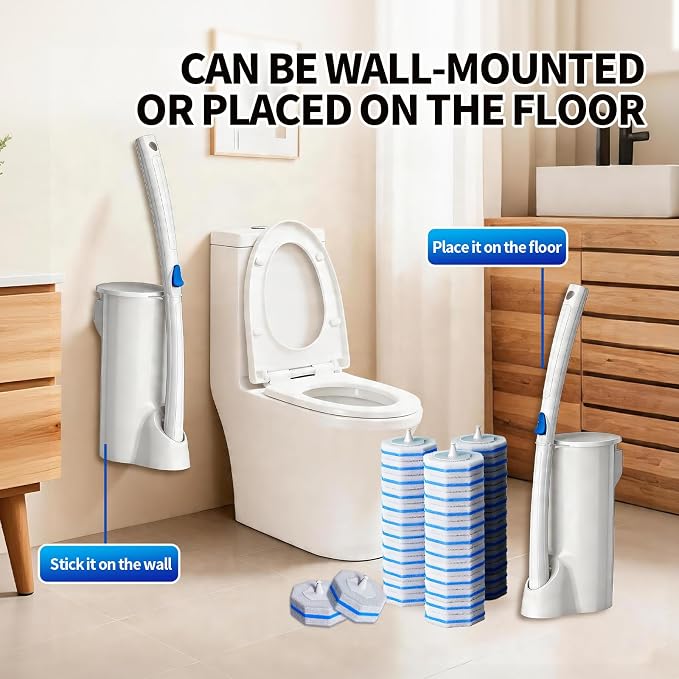 Disposable Toilet Brush,Toilet Bowl Cleaner,Wall Mounted Toilet Bowl Brush with 36 Refills for Deep Toilet Cleaning,Toilet Brush and Holder Set for Hygienic Bathroom Maintenance(White)