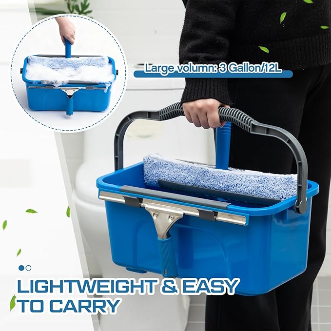 2 Set 14 Pcs Professional Window Cleaning Kit, 3 Gallon Bucket, 14" Squeegee, 14" Microfiber Scrubber, Cloth, Window Washing Equipment Cleaner Tool for Outdoor Commercial Household, Home, Car