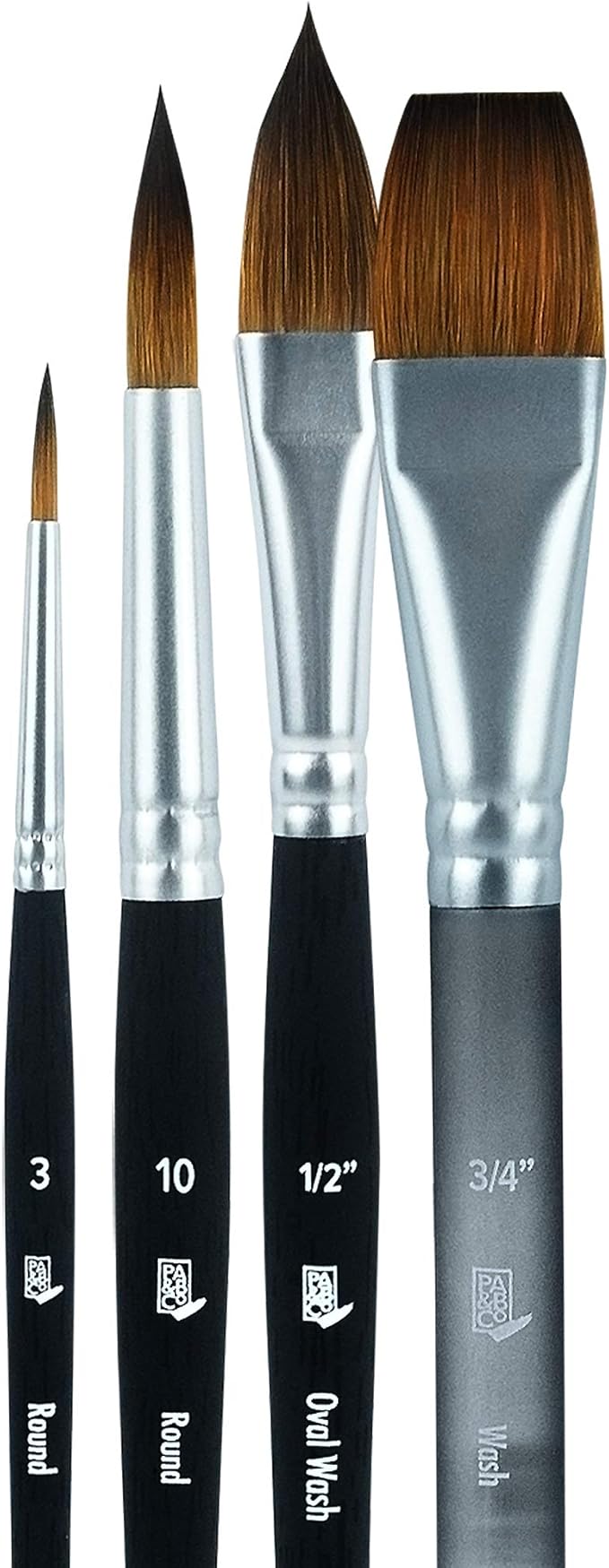Princeton Artist Brush Co Aqua Elite 4850 Series - 4pc Watercolor Brush Set - Synthetic Watercolor Brushes Professional Kolinsky Sable Brushes - 1/2” Oval Wash, 3/4" Wash, Round 3 & Round 10