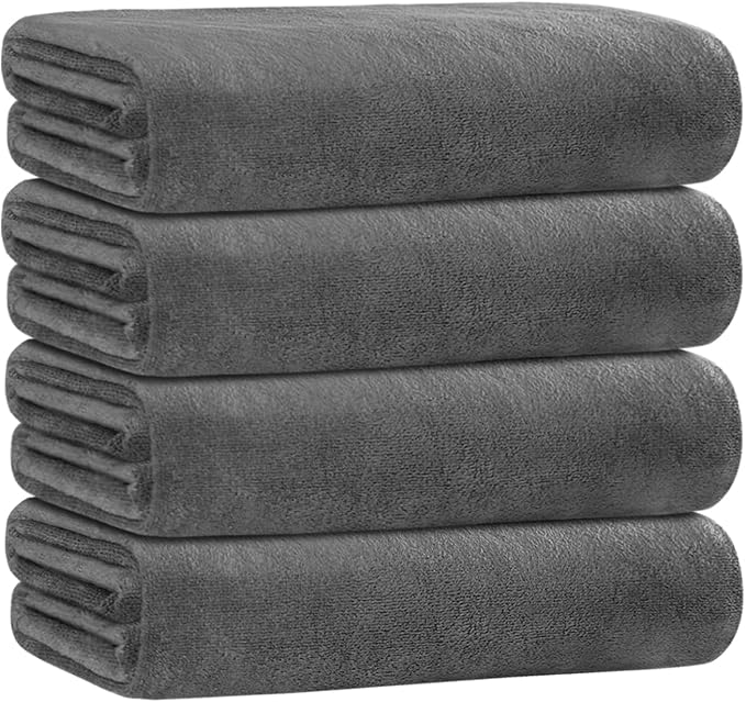 JML Bath Towels for Adult Body, 30" x 60", 4 Pack, Grey | Lightweight & Soft, Absorbent, Quick Drying, Lint Free, Fade Resistant, Perfect for Bathroom Spa Gym Yoga Salon Sauna