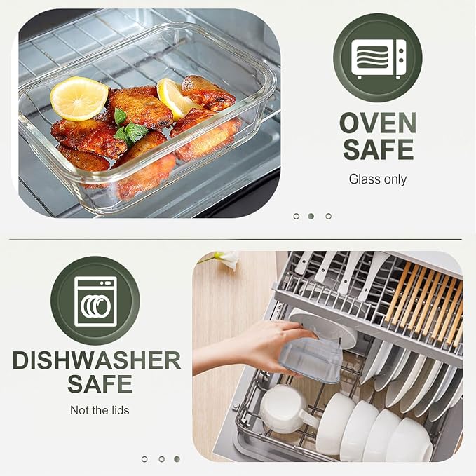 30 Pieces Glass Food Storage Containers Set with Lids, Gray | Glass Meal Prep Containers Set, Snap Locking Lids, Airtight lunch Containers for Microwave, Oven, Freezer & Dishwasher