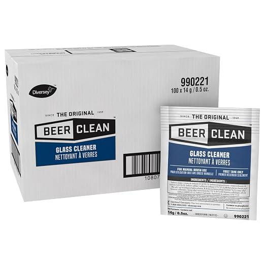 BEER CLEAN Diversey 990221 Glass Cleaner for Manual Brushing, Portion Control Bar Glass Washing Powder, Unscented, Packet, 0.5-Ounce (Pack of 100)