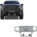 Black Horse Rugged Heavy Duty Grille Brush Bumper Guard Modular Black Come with Pair of 5.3" Dia.LED Lights with Black Trim Rings Compatible with 2019-2021 GMC Sierra 1500-RU-GMSI19-B-PLFB