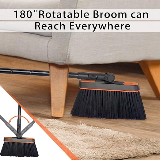 Broom and Dustpan Set for Home, Long Handle Lightweight 180 Degree Rotating Broom Indoor and Carpet Sweeper, Floor Sweeper
