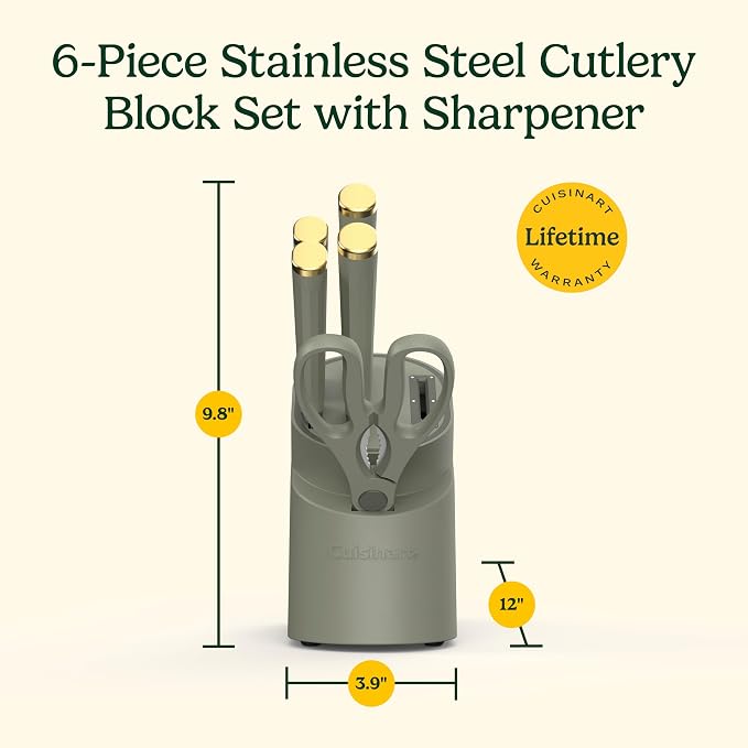 Artisan Elite Stainless Steel Cutlery 6 Piece Knife Block Set, Green