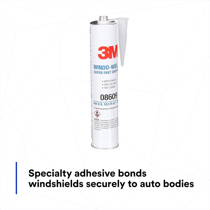 3M Window-Weld Urethane Windshield Adhesive, 08609, 10.5 fl oz Cartridge, Black | High-Strength Fast-Curing One-Part Auto Glass Sealant