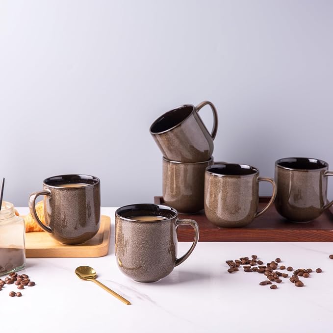 LERATIO Ceramic Coffee Mugs Set of 6,12oz Handmade Coffee Mugs Set | Large Handle for Cappuccino/Latte/Tea/Hot Cocoa,Oven &Dishwasher & Microwave Safe