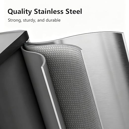 Dual Trash and Recycling Bins for Kitchen, 13+5.3 Gallon Stainless Steel Garbage and Recycle Bin Combo for Large Families, Soft Close Lid, Removable Liner Buckets, Silver