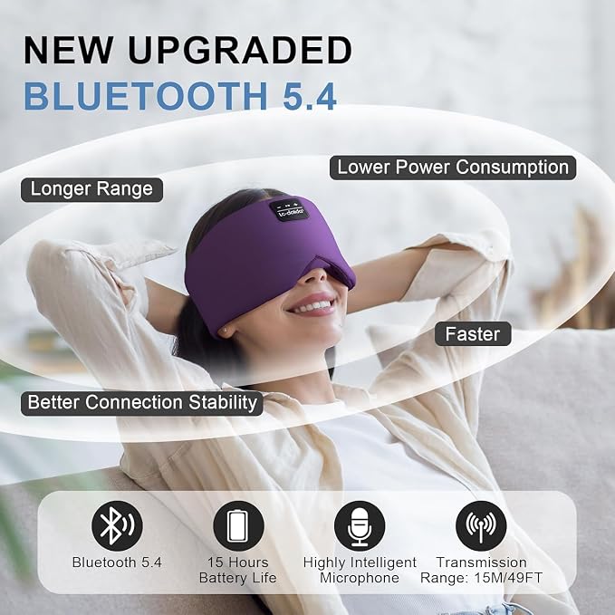 LC-dolida Bluetooth 5.4 Sleep Mask, Ice Silk Sleep Headphones for Side Sleepers, Adjustable Blackout Eye Mask with Bluetooth Headphones, Ultra-Soft Sleeping Mask for Women & Travel (Purple)
