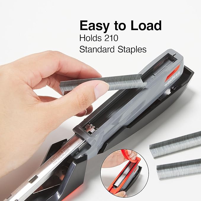 Staples One‑Touch Desktop Staplers, 20‑Sheet Capacity, Gray/Black/Red, 2‑Pack – Smooth‑Press Staplers