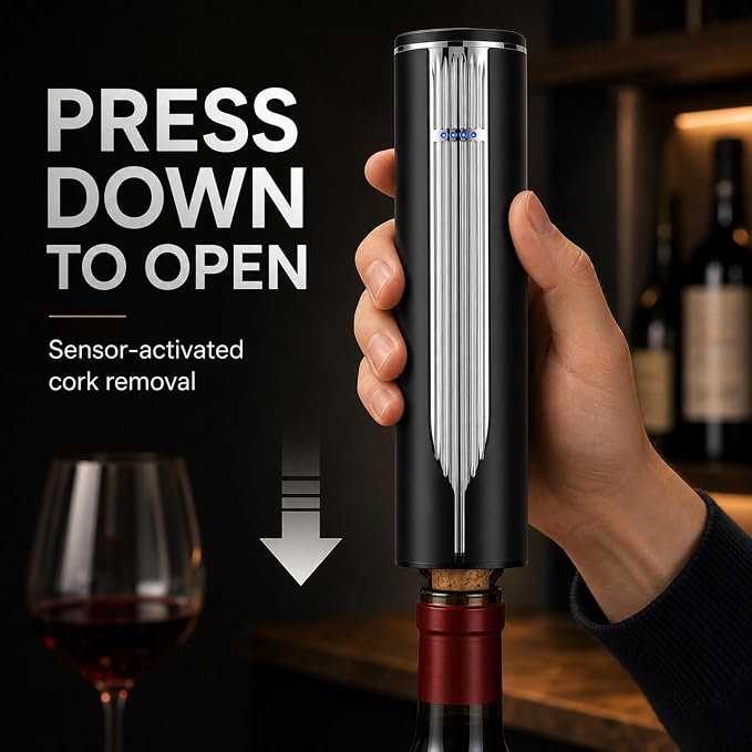 BLUBYEES Electric Wine Bottle Opener with Charging Base & Built-in Foil Cutter – Rechargeable Intelligent Touch-Activated Automatic Corkscrew – Luxury Christmas Wine Gifts for Women, Men, Seniors
