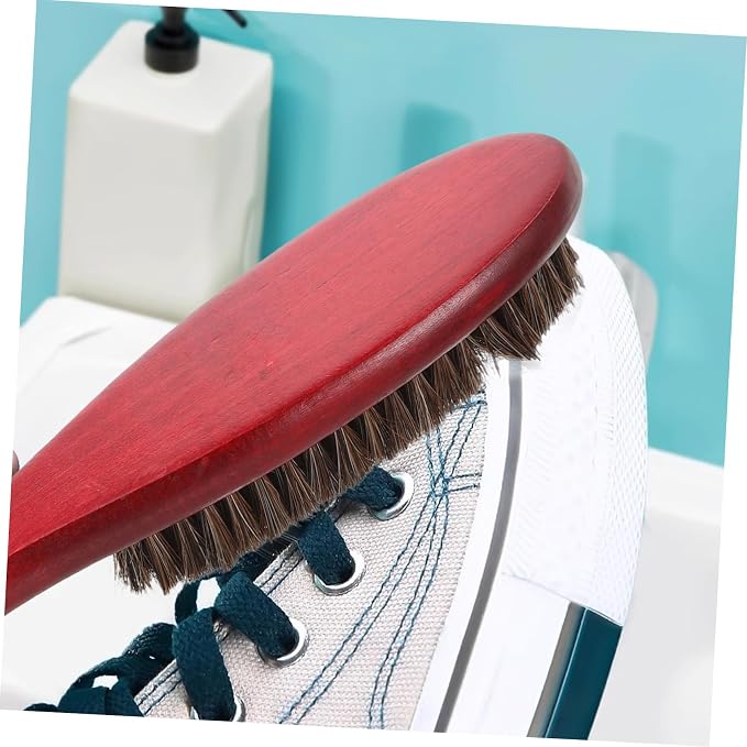 NOLITOY 2pcs Scrub Cleaning Brush Handle Versatile Horsehair and Shoe Clothing Brush for Dust Removal and Polishing
