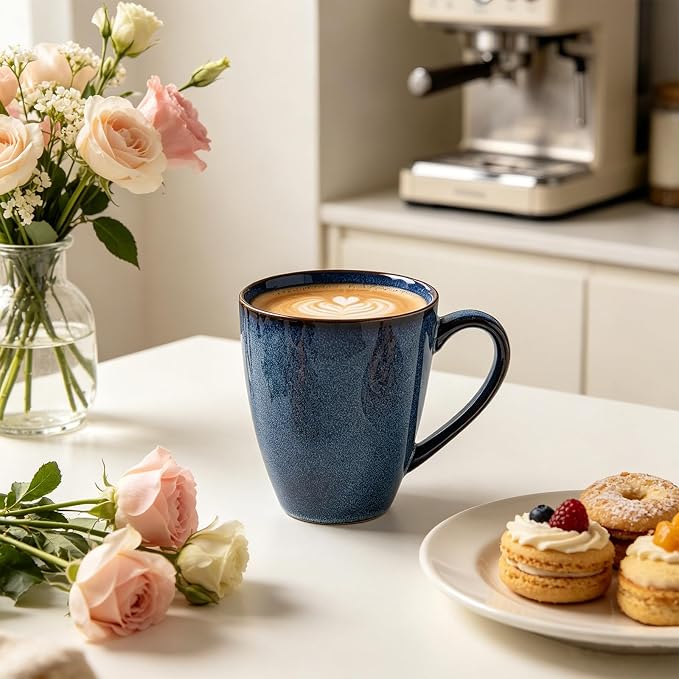 MONITO 17 OZ Coffee Mugs Set of 6, Large Ceramic Blue Coffee Mugs Set with handle for Tea/Latte/Milk/Cocoa, Funny Tea Cups for Office and Home, Engagement Gifts. (Starry Blue) | Mugs with Gold Rim for Latte,Tea&Cocoa,Dishwasher&Microwave Safe,Reactive ...