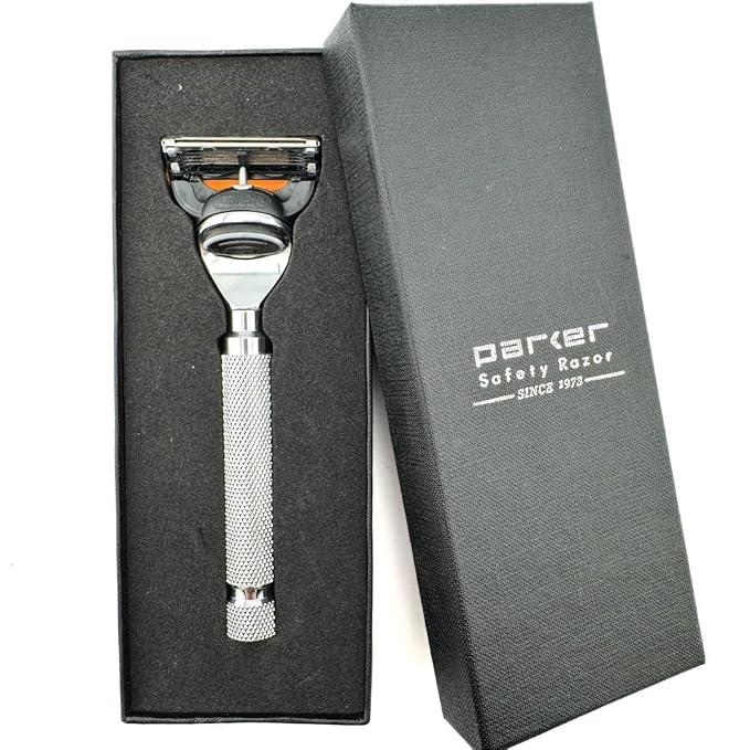 Parker Fusion Compatible Razor, Chrome Weighted Metal Handle | Weighted Chrome Metal Handle For Balanced Control; Compatible With Gillette Fusion Cartridges And Includes One Cartridge