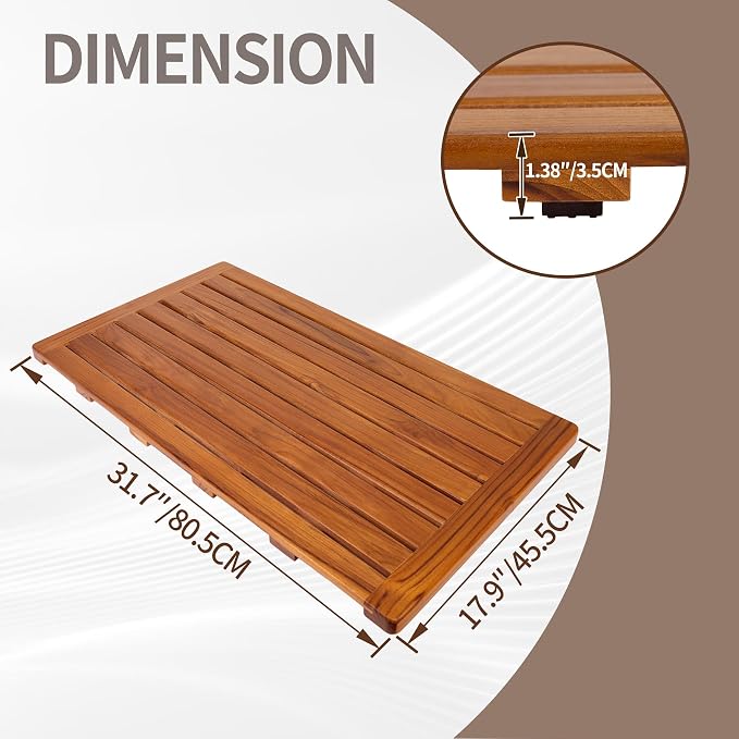 Utoplike Teak Bath Mat, Large Wood Shower Mats for Bathroom, 31.7 x17.9 in | with Non Slip Pads, Sturdy Solid Wooden, Floor Mat for Indoor Spa, Outdoor Inside Shower