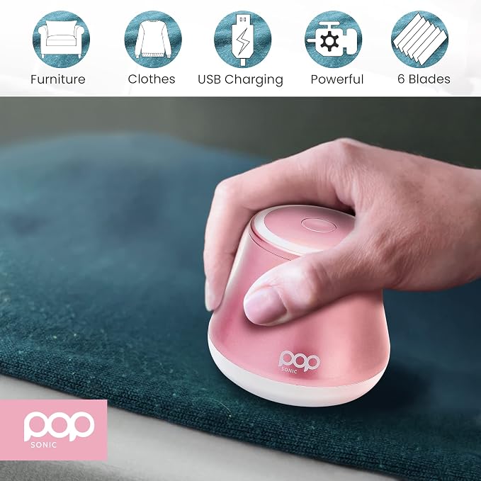 Fabric Shaver, Lint Remover Electric (Rose Gold) – Rechargeable, 6 Blade System, Fabric Lint Shaver w/LED Light | One-Touch Activation Pill Shaver for Clothes - Electric Lint Remover Fabric Shaver