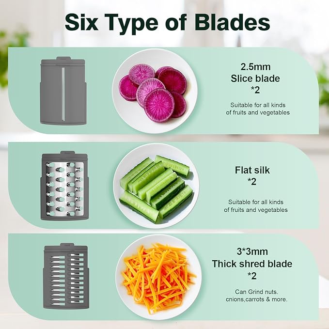 Upgraded Electric Cheese Shredder, Automatic Cheese Grater Electric with 6 Interchangeable Blades, 6 in 1 Electric Cheese Grater for Cheese, Fruits, and Vegetables